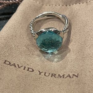 David Yurman size 8, authentic continuance ring in blue topaz/sterling silver